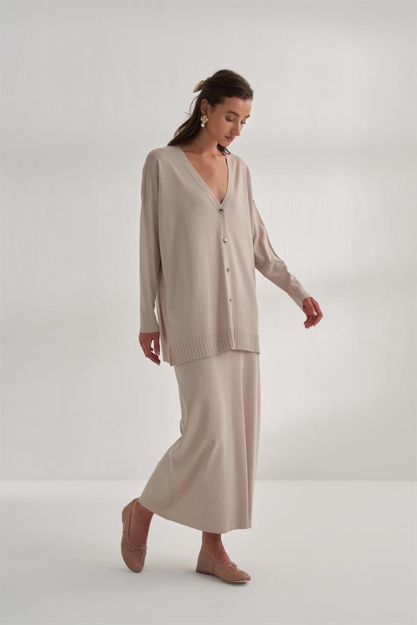 Kısa Rayon Merserize Hırka Bej