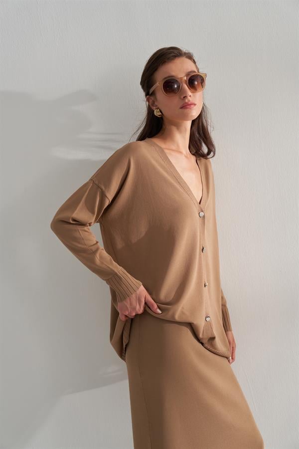 Kısa Rayon Merserize Hırka Camel