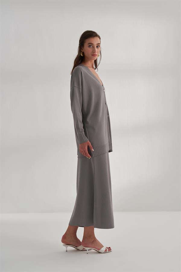 Kısa Rayon Merserize Hırka Gri