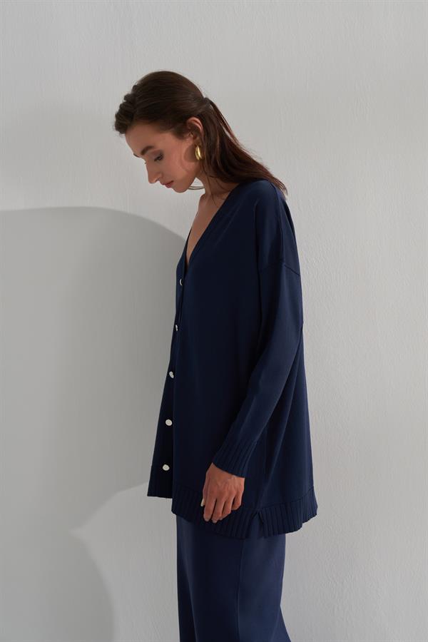 Kısa Rayon Merserize Hırka Lacivert