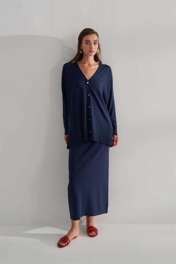 Kısa Rayon Merserize Hırka Lacivert