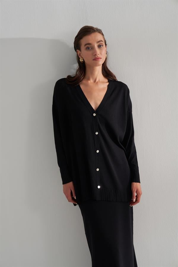 Kısa Rayon Merserize Hırka Siyah