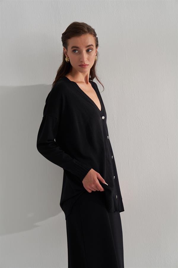 Kısa Rayon Merserize Hırka Siyah