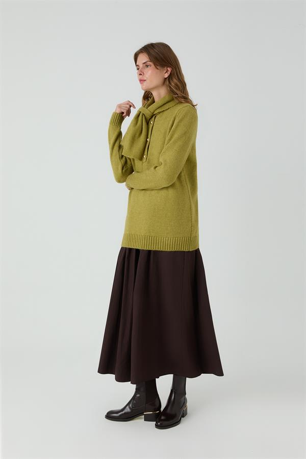 KIZIL ÇAM FLAR DETAYLI KAZAK Y.YEŞİLİ