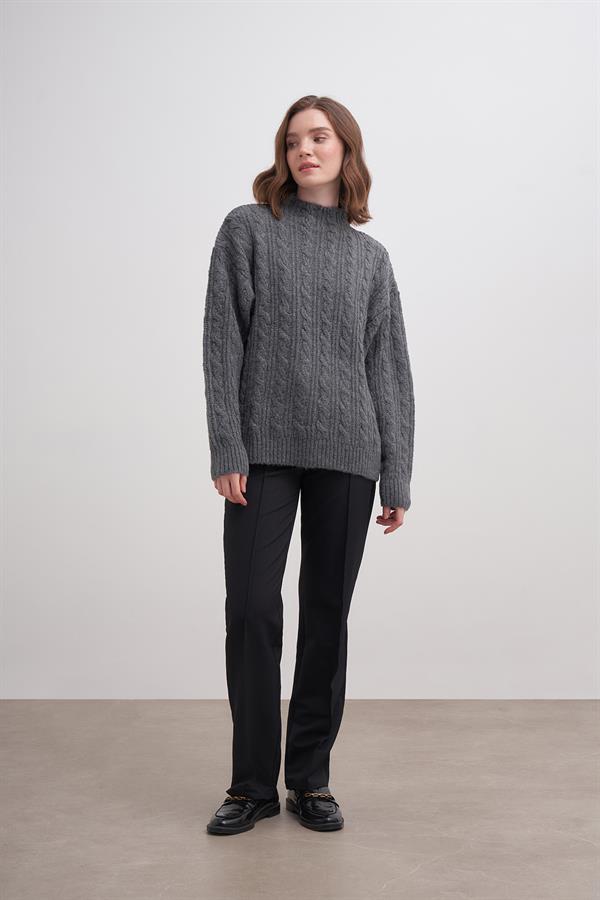 Klasik Saçlı Crop Kazak Br7004 Antrasit