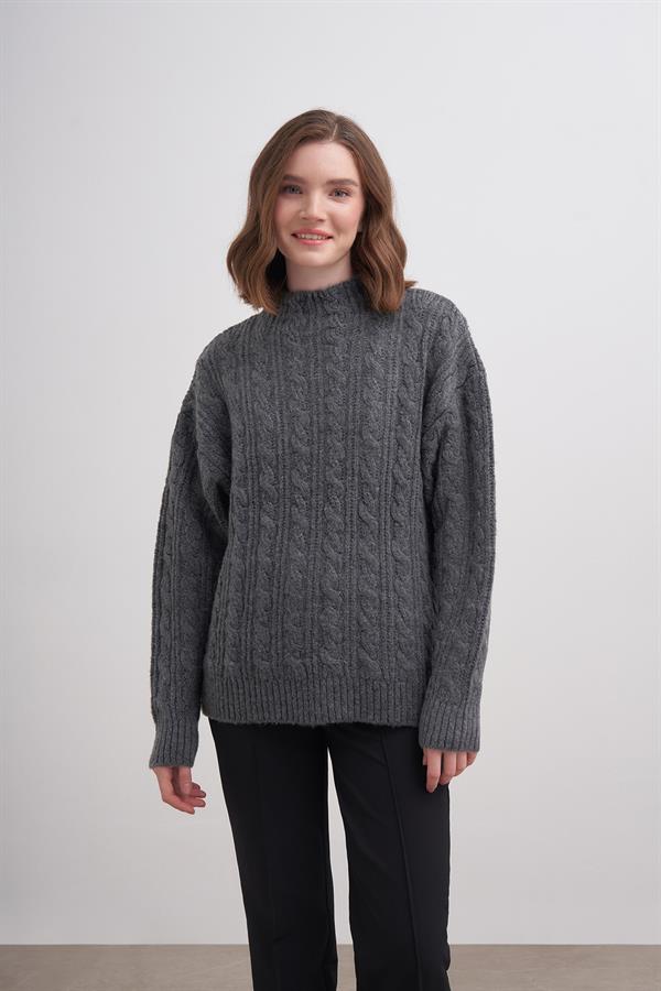 Klasik Saçlı Crop Kazak Br7004 Antrasit