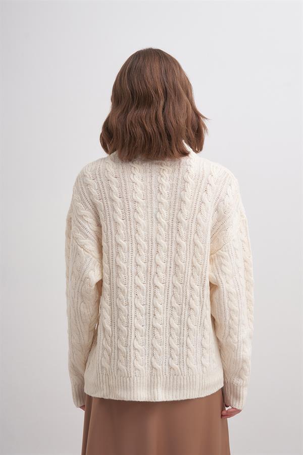 Klasik Saçlı Crop Kazak Br7004 Ekru