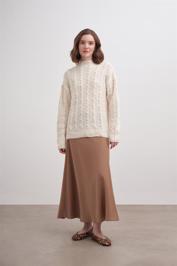 Klasik Saçlı Crop Kazak Br7004 Ekru