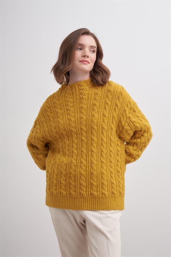 Klasik Saçlı Crop Kazak Br7004 Hardal