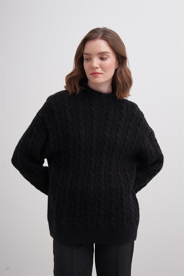 Klasik Saçlı Crop Kazak Br7004 Siyah