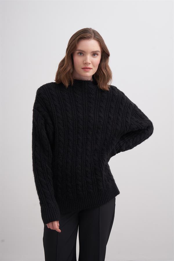Klasik Saçlı Crop Kazak Br7004 Siyah