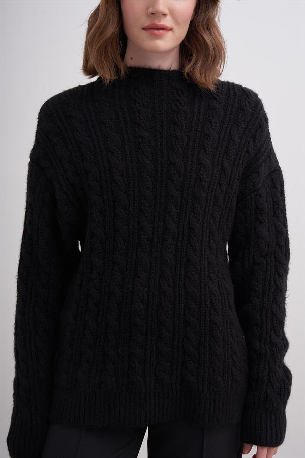 Klasik Saçlı Crop Kazak Br7004 Siyah