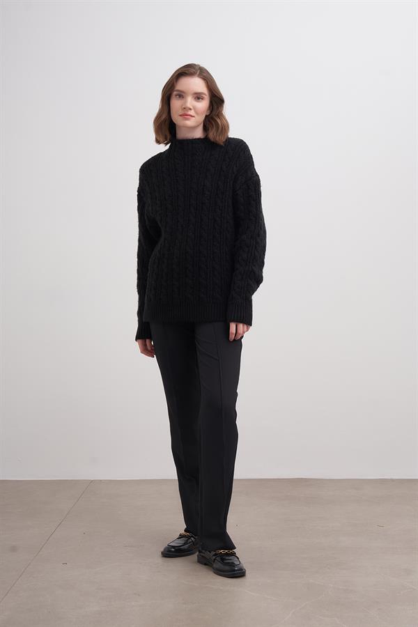 Klasik Saçlı Crop Kazak Br7004 Siyah