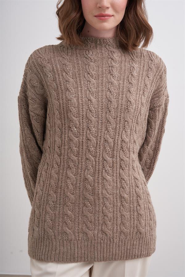Klasik Saçlı Crop Kazak Br7004 Vizon