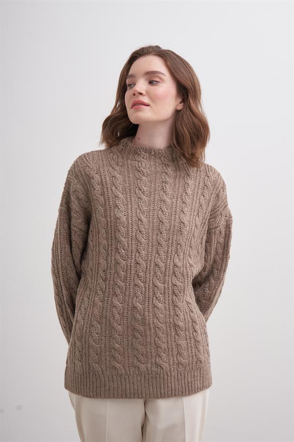Klasik Saçlı Crop Kazak Br7004 Vizon