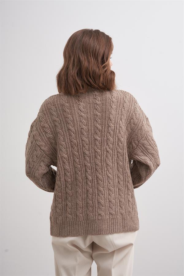 Klasik Saçlı Crop Kazak Br7004 Vizon