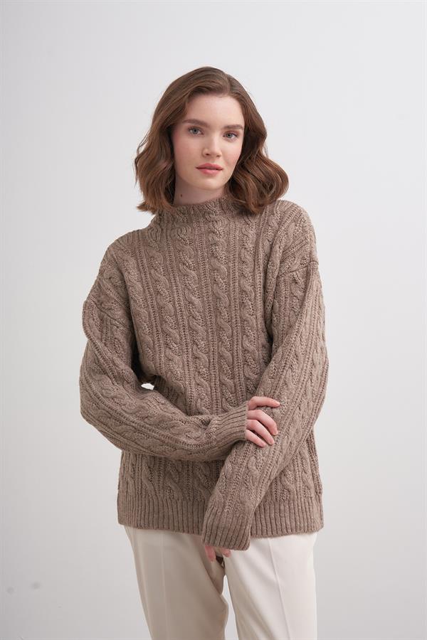 Klasik Saçlı Crop Kazak Br7004 Vizon