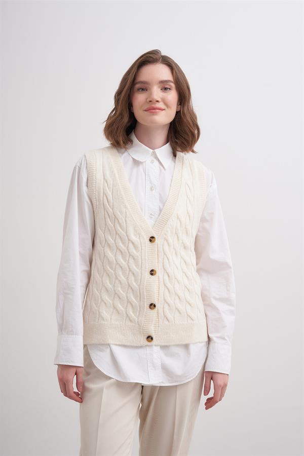 Laguna Düğmeli Süveter Br7042 Ekru