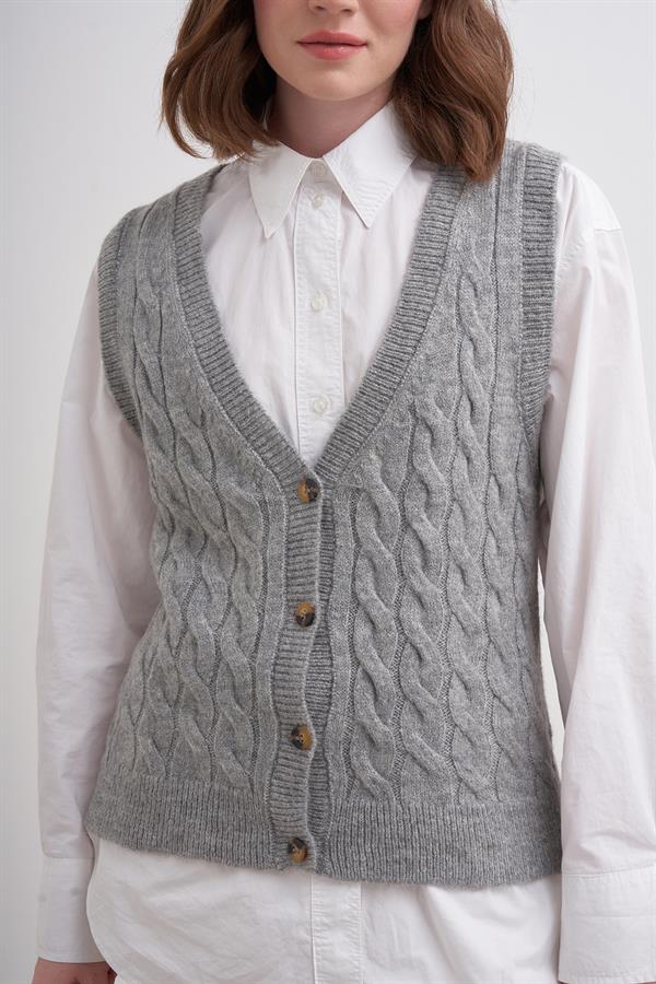 Laguna Düğmeli Süveter Br7042 Gri