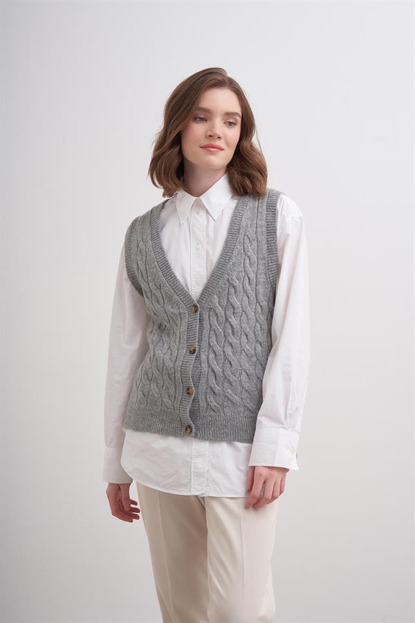 Laguna Düğmeli Süveter Br7042 Gri