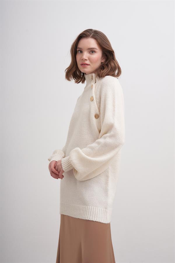 Omuzu Düğmeli Kazak BR7037 Ekru