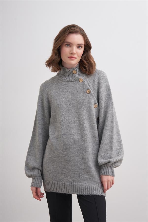 Omuzu Düğmeli Kazak BR7037 Gri