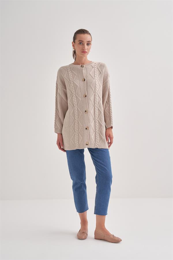 Pamuk Saçlı Pirinç Hırka Bej