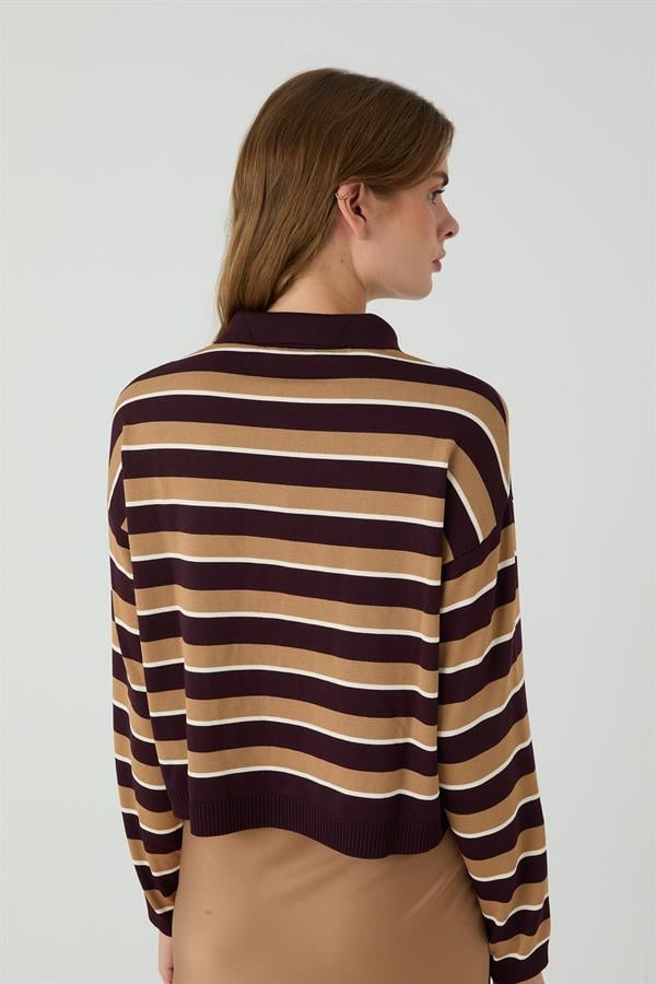 Meşe Patlı Çizgili Kazak Bordo