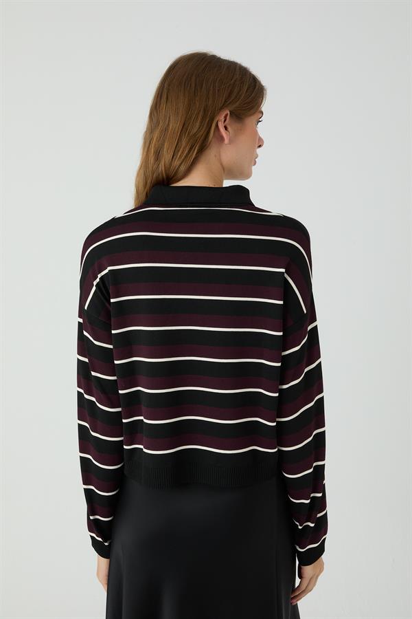 Meşe Patlı Çizgili Kazak Siyah