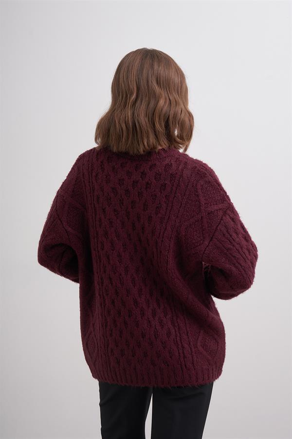 Petek Saçlı Kazak Br7005 Bordo