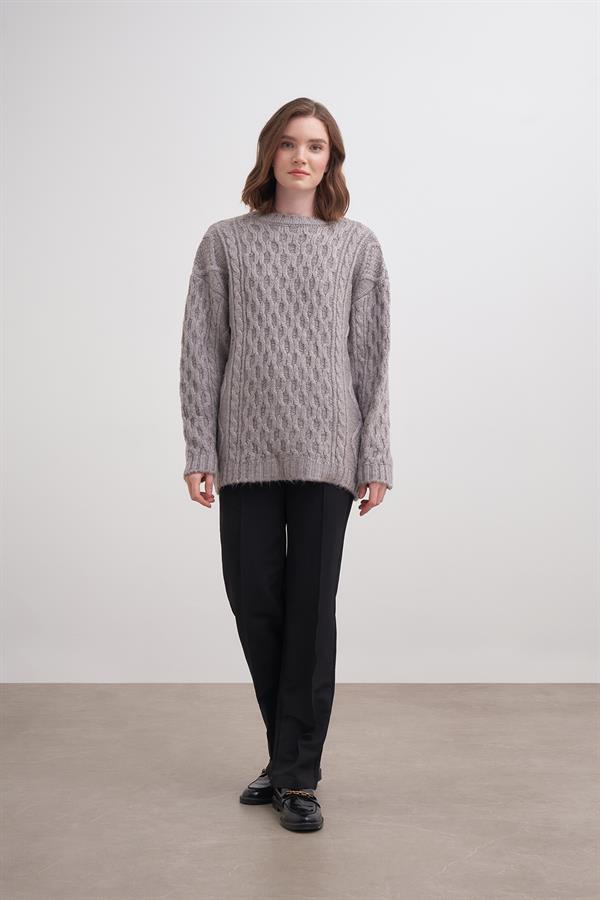 Petek Saçlı Kazak Br7005 Gri