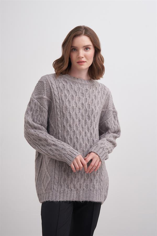 Petek Saçlı Kazak Br7005 Gri