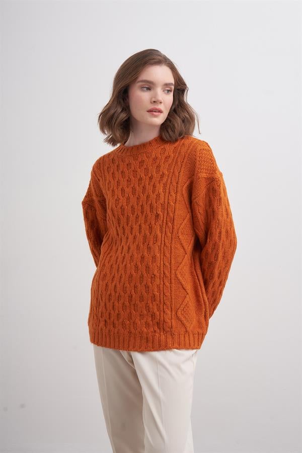 Petek Saçlı Kazak Br7005 Oranj