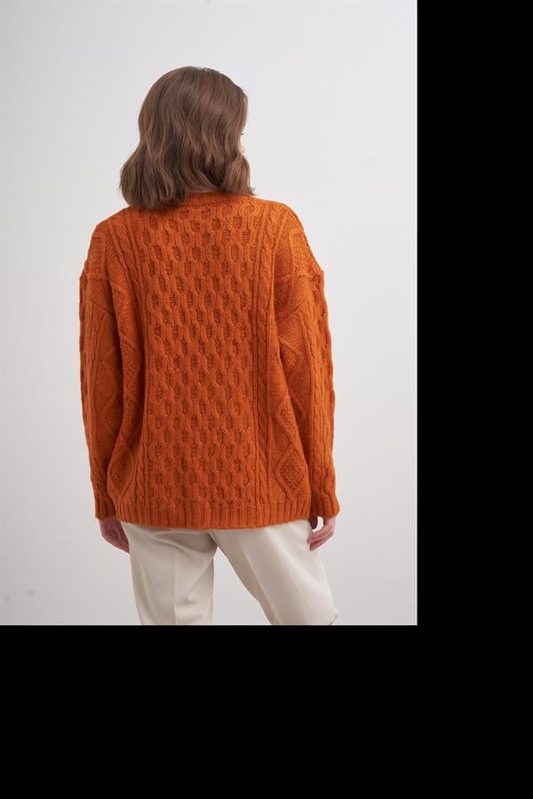 Petek Saçlı Kazak Br7005 Oranj