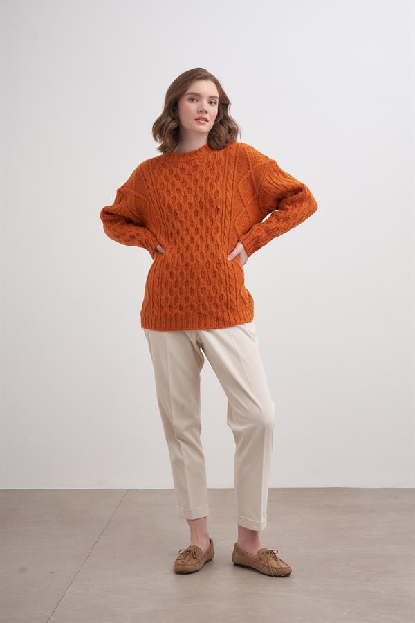 Petek Saçlı Kazak Br7005 Oranj