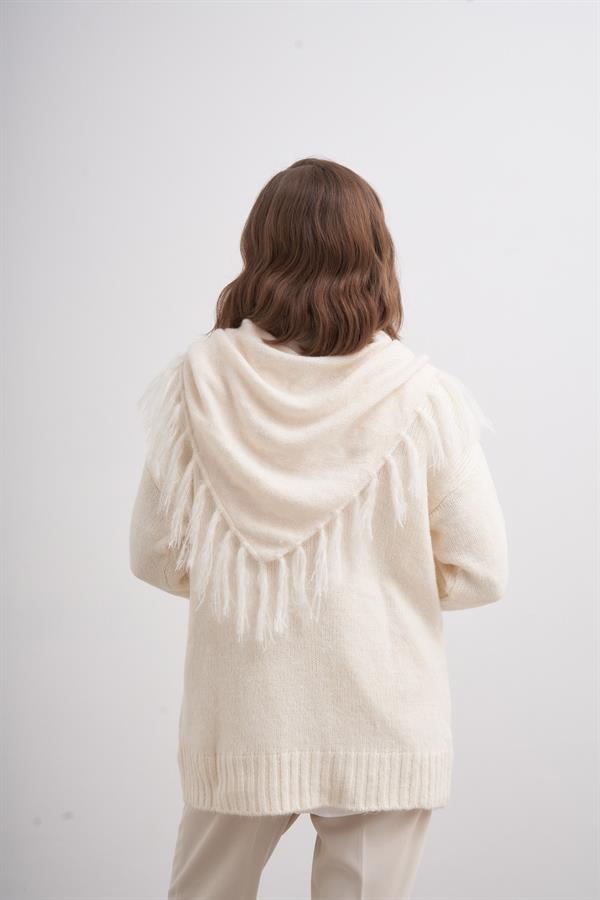 Püsküllü Boyun Şalı Ekru