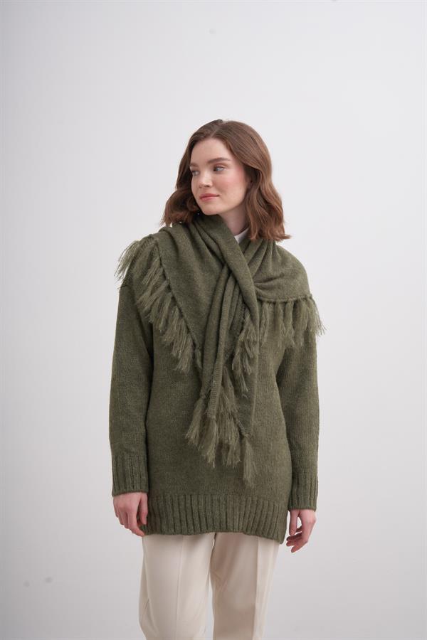 Püsküllü Boyun Şalı Haki