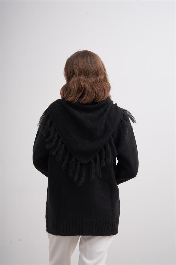 Püsküllü Boyun Şalı Siyah
