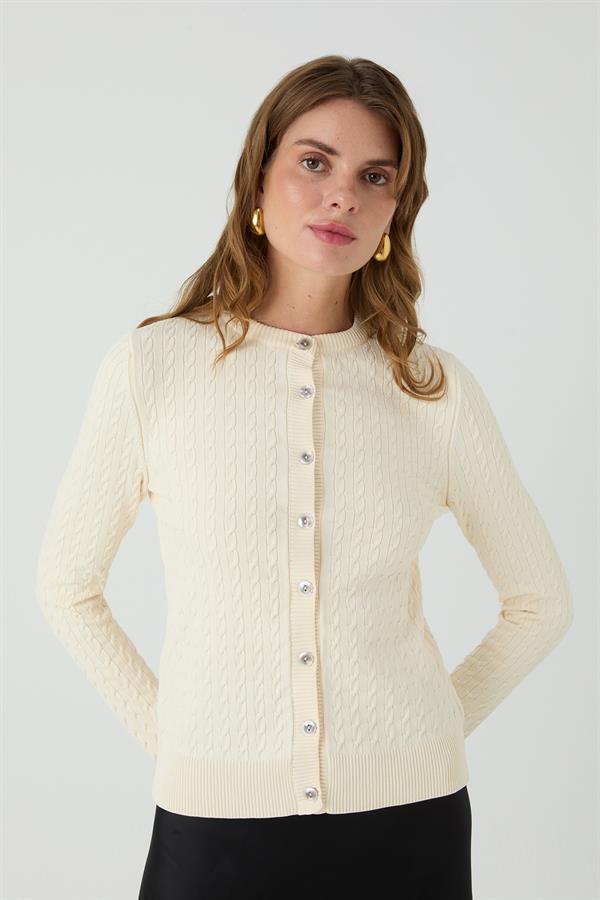 Palmiye Saçlı Hırka Ekru