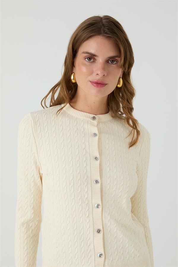 Palmiye Saçlı Hırka Ekru