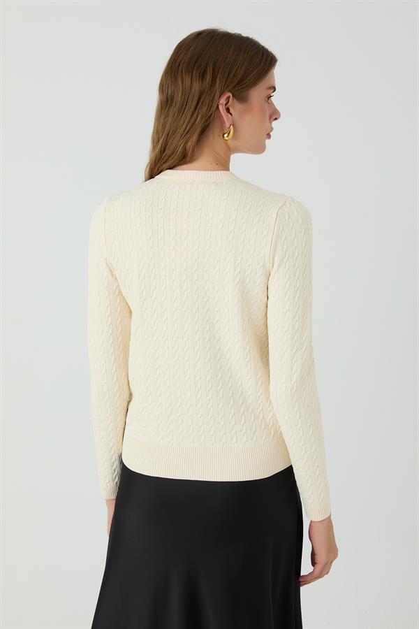 Palmiye Saçlı Hırka Ekru