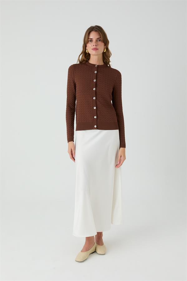 Palmiye Saçlı Hırka Kahverengi