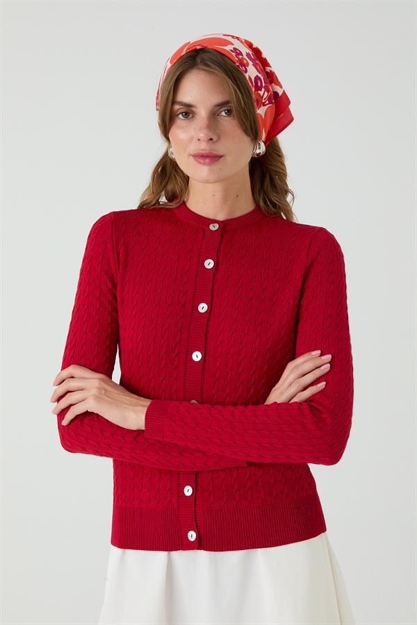 Palmiye Saçlı Hırka Kırmızı