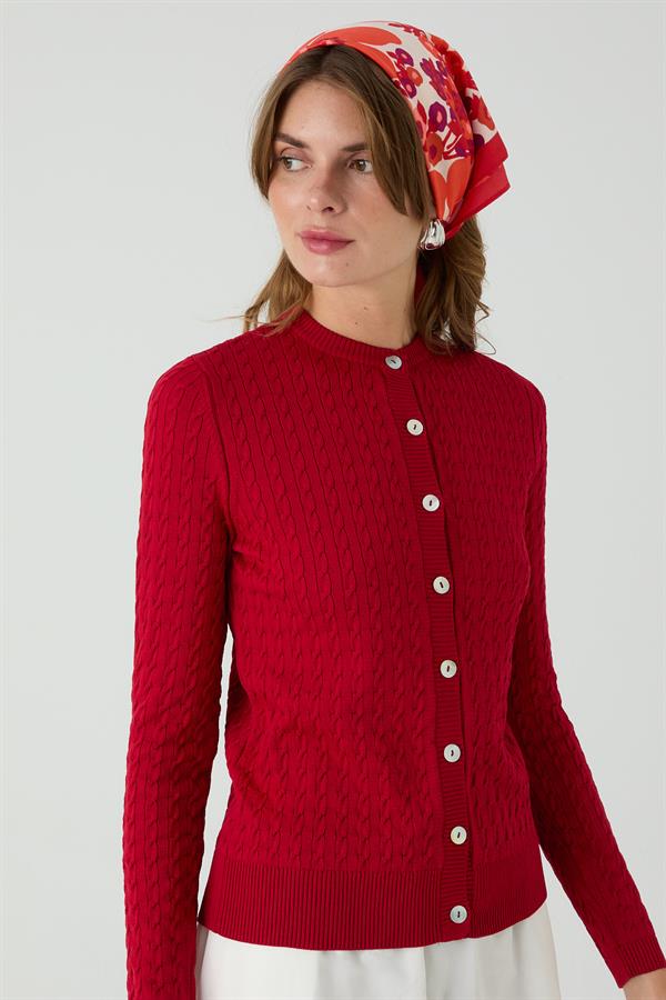 Palmiye Saçlı Hırka Kırmızı