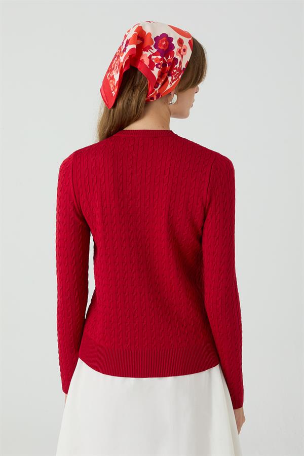 Palmiye Saçlı Hırka Kırmızı