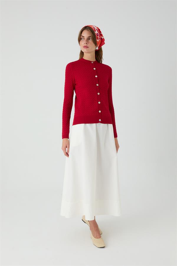 Palmiye Saçlı Hırka Kırmızı