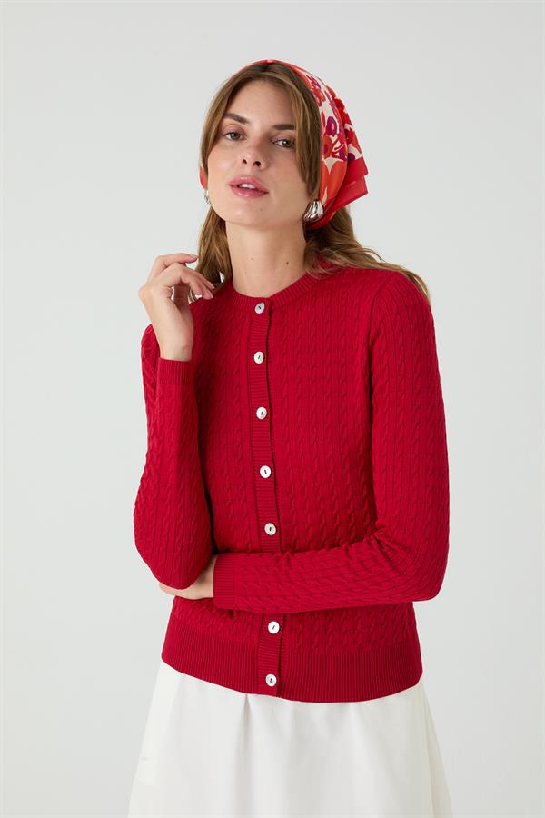 Palmiye Saçlı Hırka Kırmızı