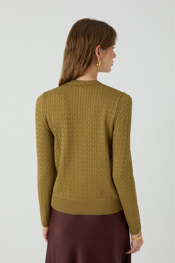 Palmiye Saçlı Hırka Yağ Yeşili