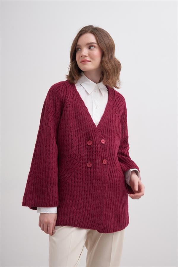 Selanik Düğmeli Hırka Br7046 Bordo