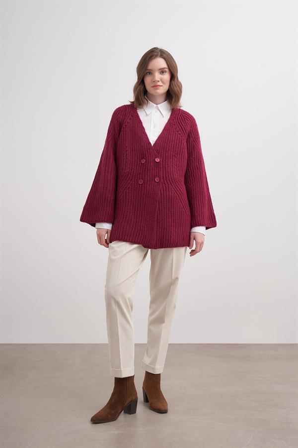 Selanik Düğmeli Hırka Br7046 Bordo